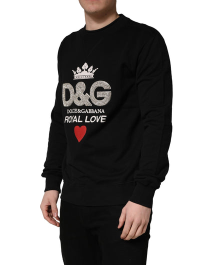 Dolce & Gabbana Men's Regular Fit Crew Neck Cotton Terrycloth & Crystal Sweatshirt - Black