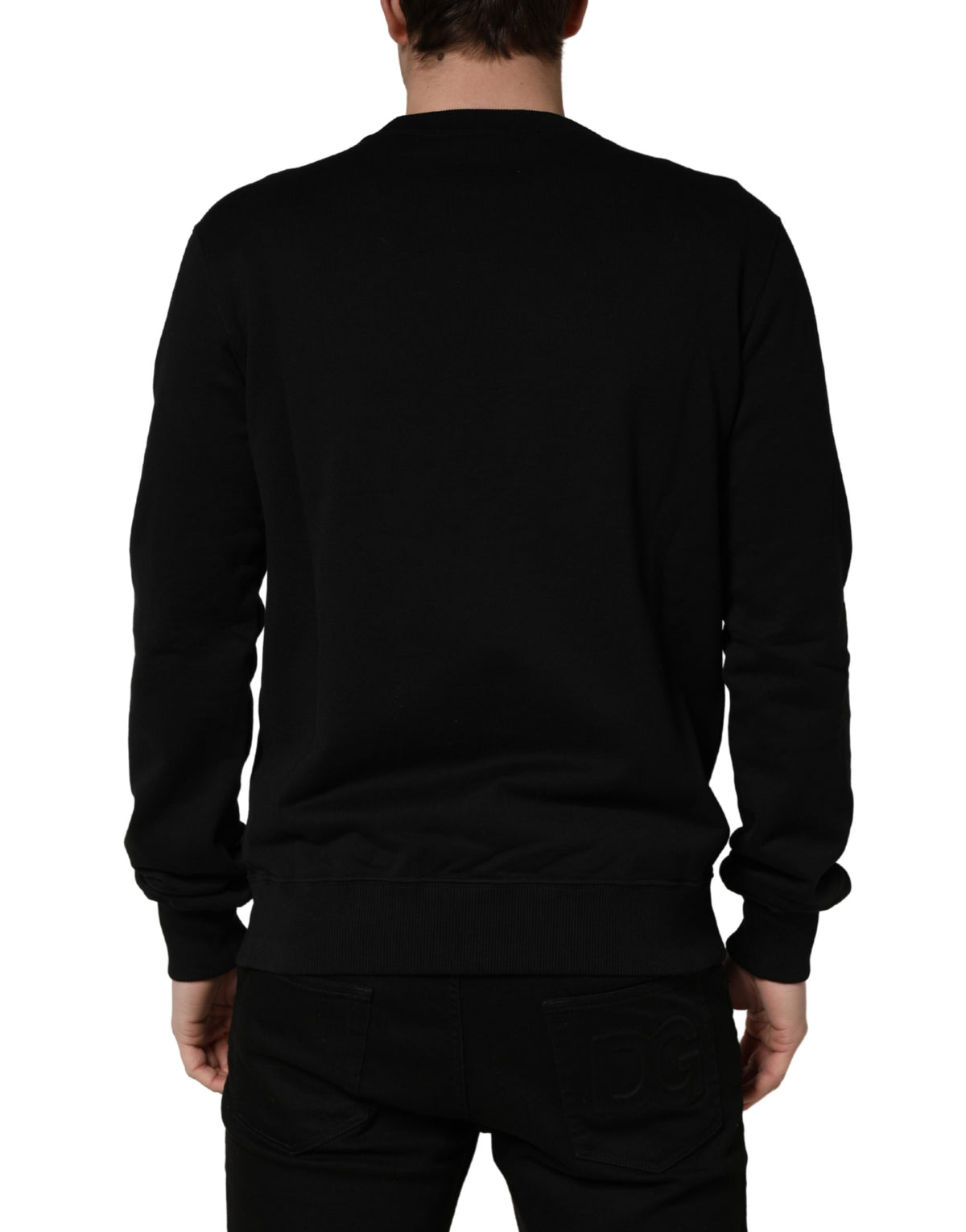 Dolce & Gabbana Men's Regular Fit Crew Neck Cotton Terrycloth & Crystal Sweatshirt - Black