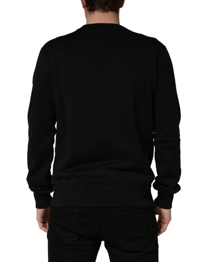 Dolce & Gabbana Men's Regular Fit Crew Neck Cotton Terrycloth & Crystal Sweatshirt - Black