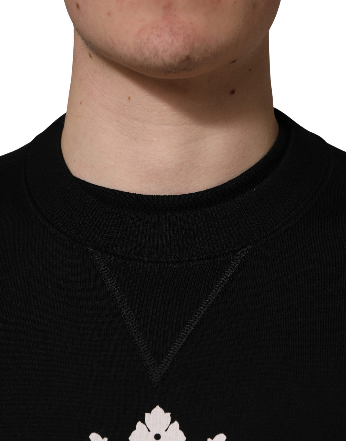 Dolce & Gabbana Men's Regular Fit Crew Neck Cotton Terrycloth & Crystal Sweatshirt - Black