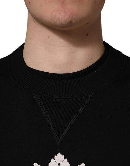 Dolce & Gabbana Men's Regular Fit Crew Neck Cotton Terrycloth & Crystal Sweatshirt - Black