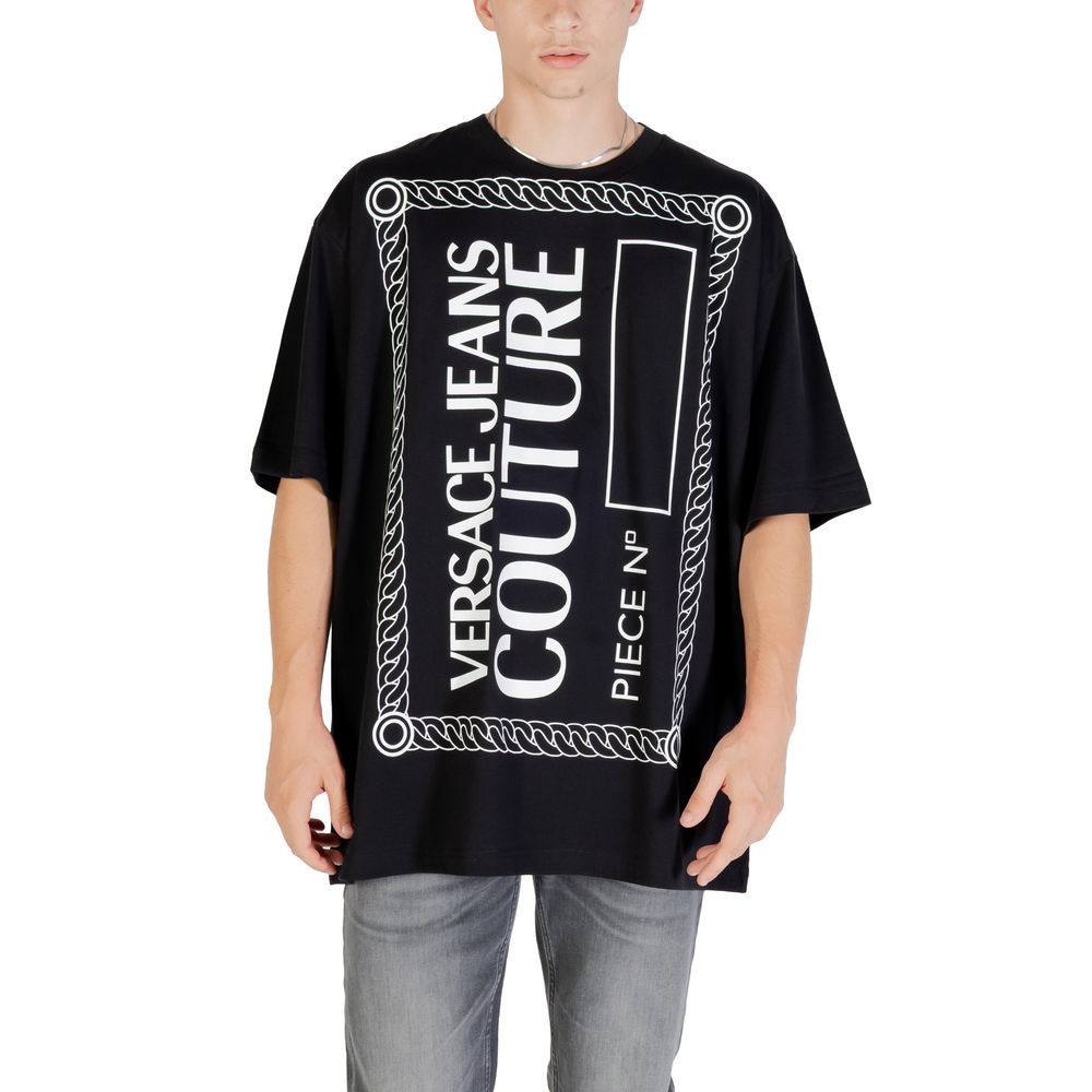 T-Shirt by Versace Jeans for men in cotton black features an edgy silhouette, meticulously detailed with a sophisticated and for a truly edgy finish.