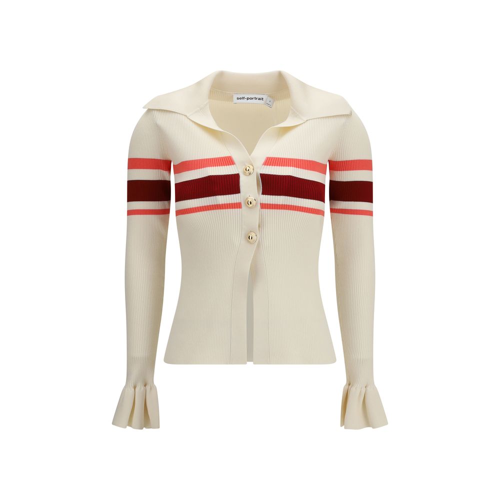 Blouse by Self-Portrait for women in viscose polyester & polyamide beige, gold & striped features an polished silhouette, showcasing a sophisticated and long-sleeve detail for a truly polished finish.