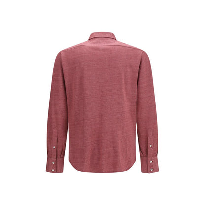 Shirt by Brunello Cucinelli for men in linen & cotton multicolor showcases a sharp silhouette, elegantly detailed with a sharp and sharp .