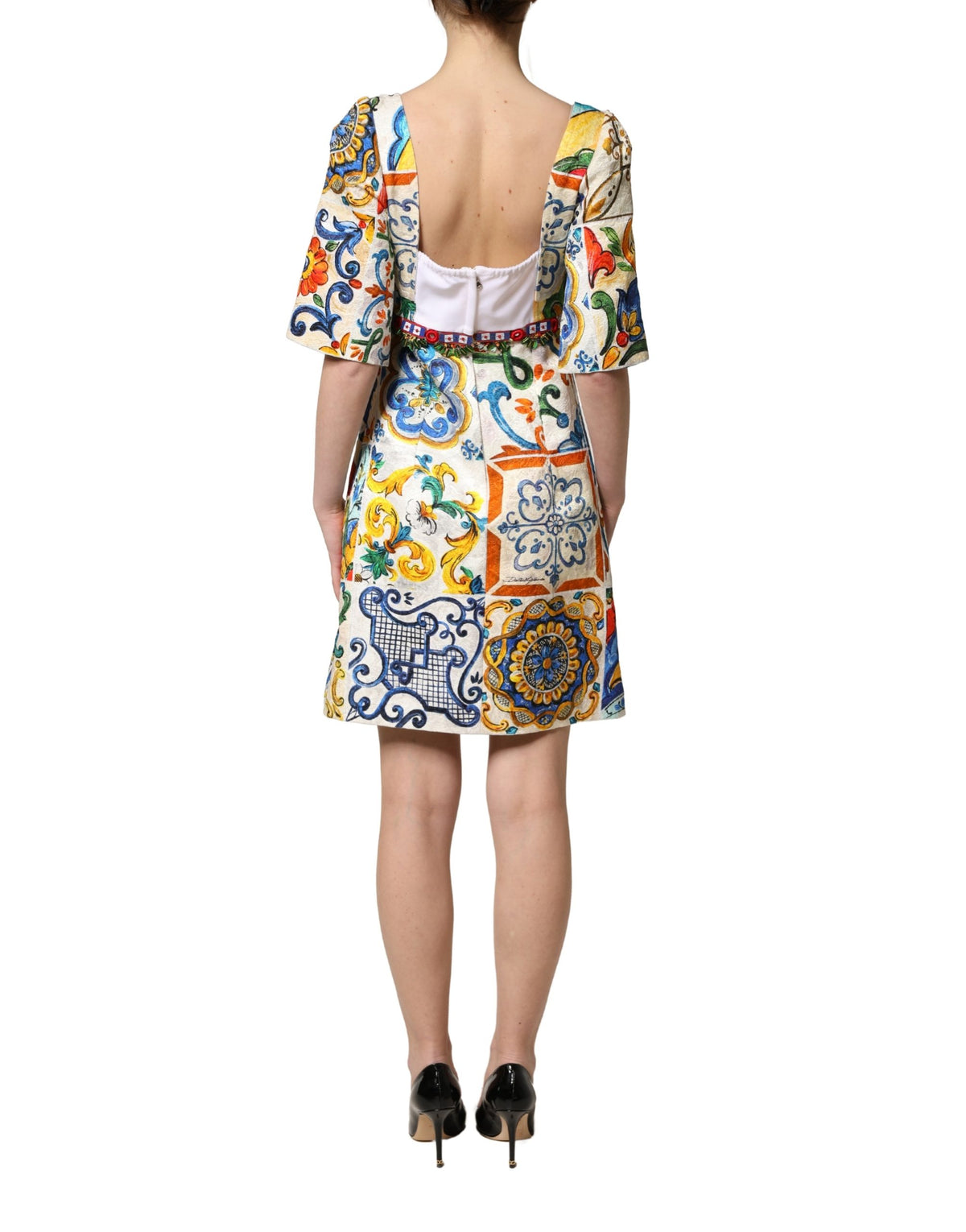 Dolce & Gabbana Women's Short-Sleeve Stretch Cotton Nylon & Silk Mini Dress - Multicolor Print