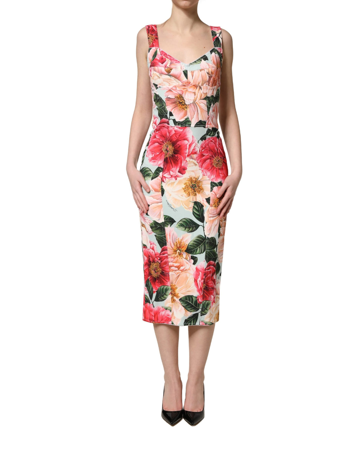 Dolce & Gabbana Women's Sheath Cocktail Sleeveless Silk Viscose Nylon & Elastane Long Dress - Multicolor Patterned Floral Print