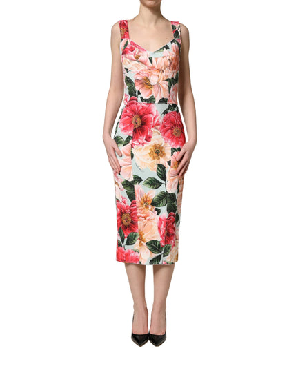 Dolce & Gabbana Women's Sheath Cocktail Sleeveless Silk Viscose Nylon & Elastane Long Dress - Multicolor Patterned Floral Print