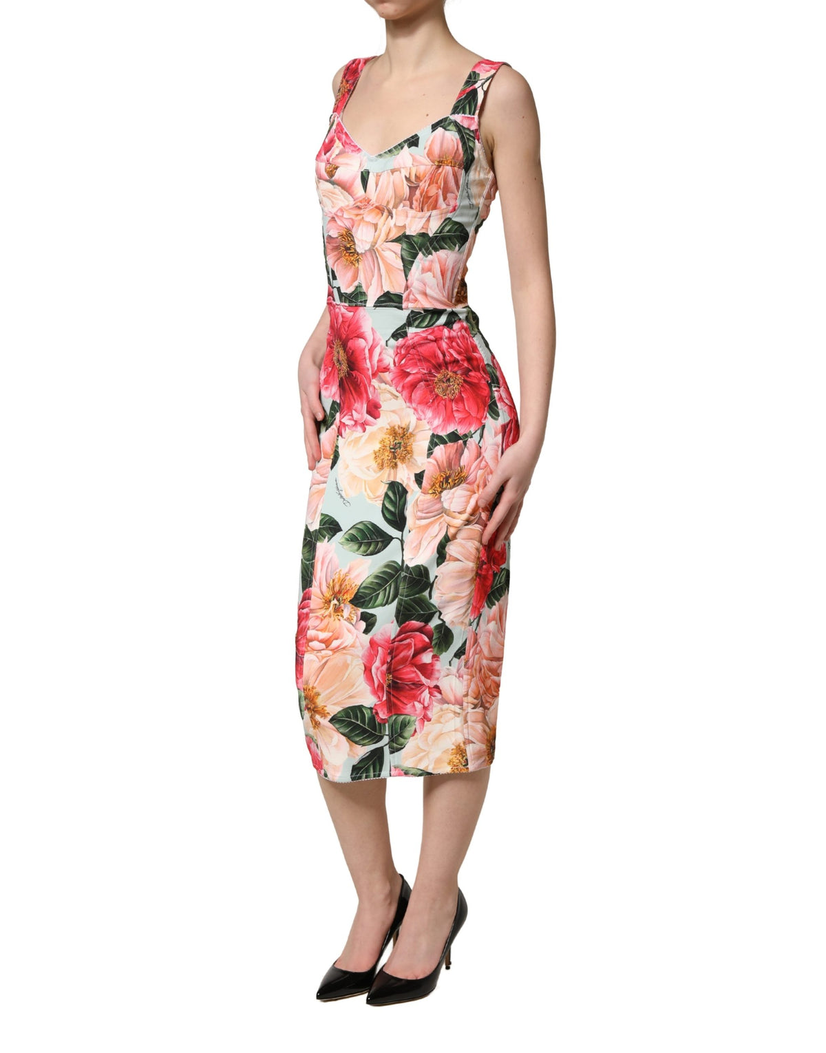 Dolce & Gabbana Women's Sheath Cocktail Sleeveless Silk Viscose Nylon & Elastane Long Dress - Multicolor Patterned Floral Print