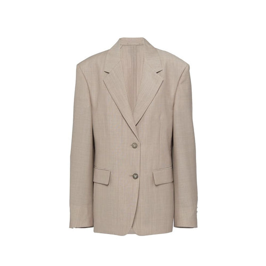 Blazer by Prada for women in mohair virgin wool beige features an stylish silhouette, showcasing a sophisticated and stylish for a truly stylish finish.
