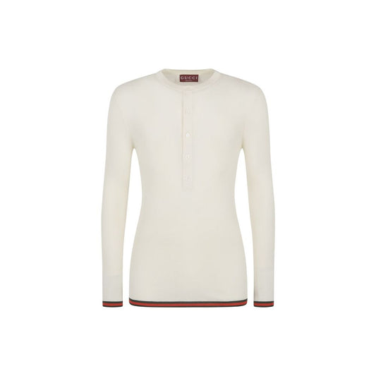 Gucci White Silk Long Sleeve T-Shirt