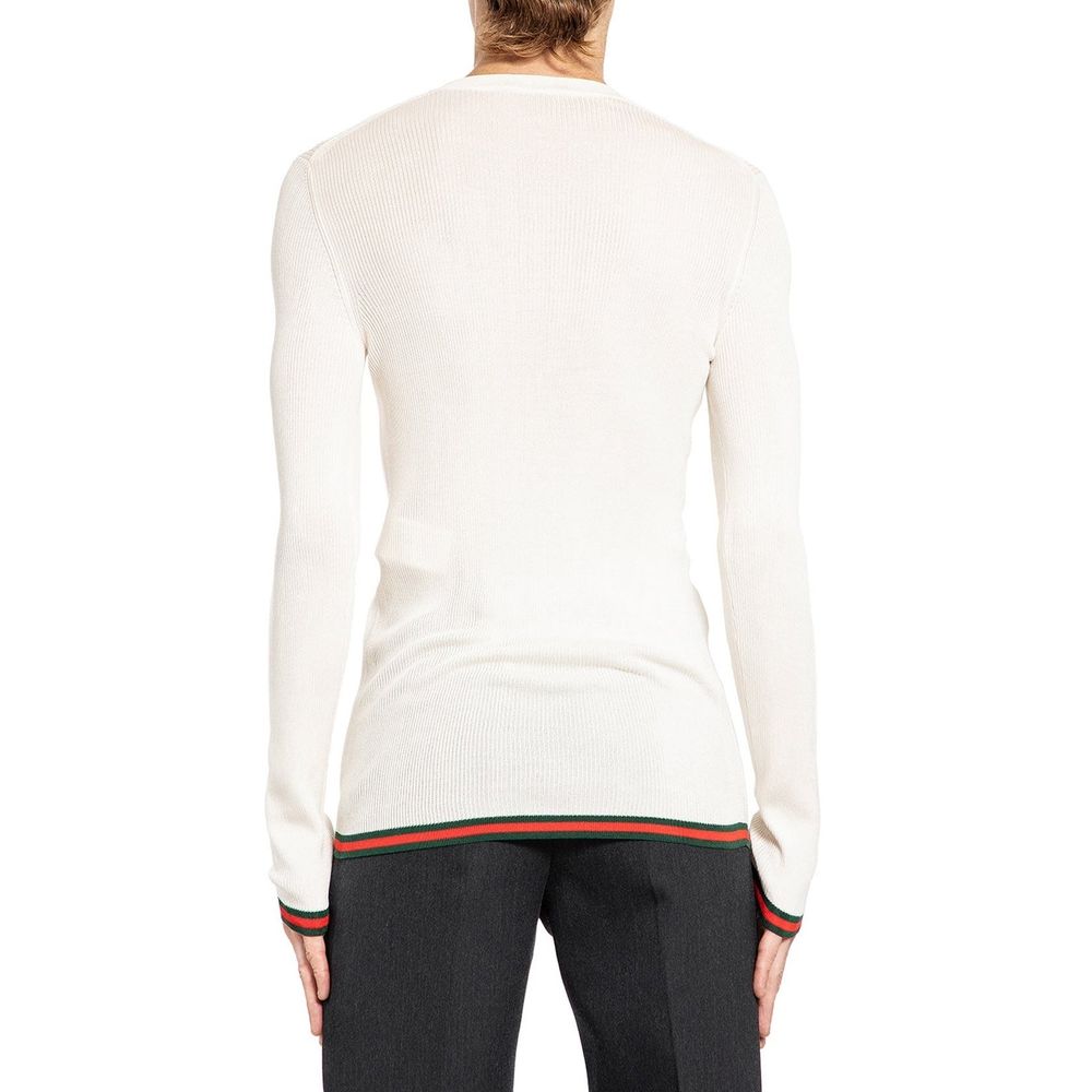 Gucci White Silk Long Sleeve T-Shirt