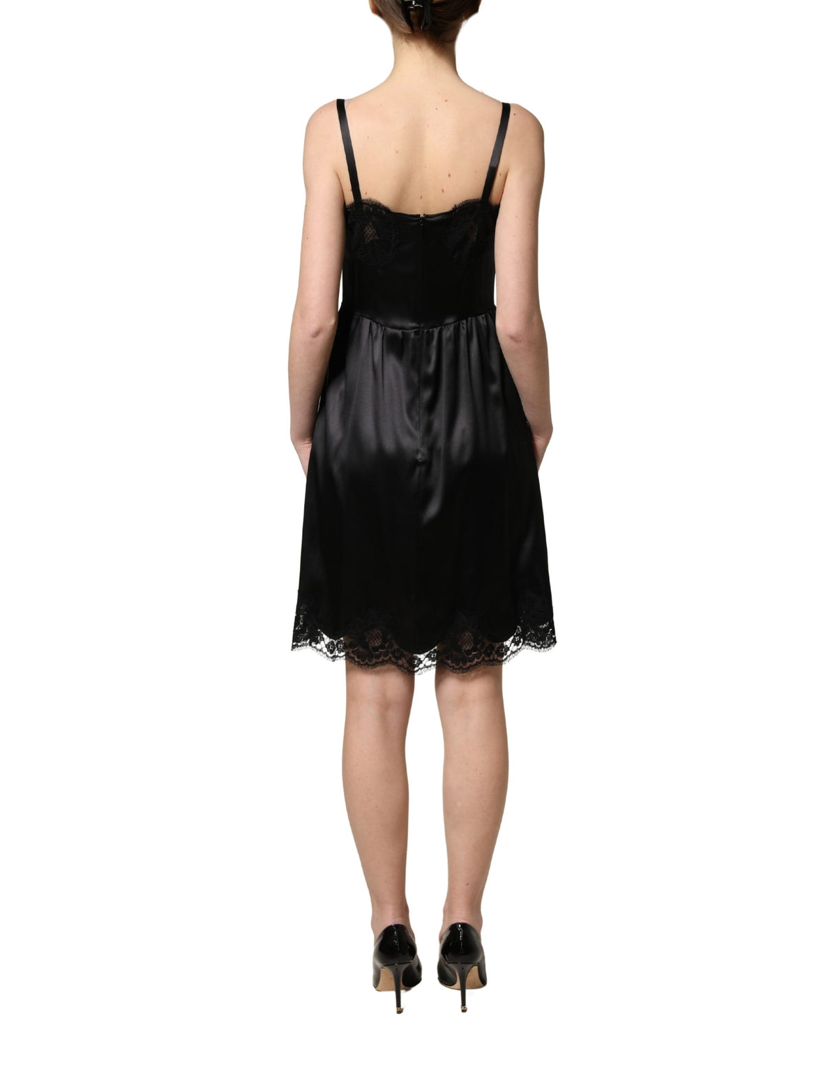 Dolce & Gabbana Women's Sleeveless Cotton Silk Satin & Lace Mini Dress - Black