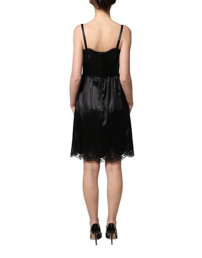 Dolce & Gabbana Women's Sleeveless Cotton Silk Satin & Lace Mini Dress - Black