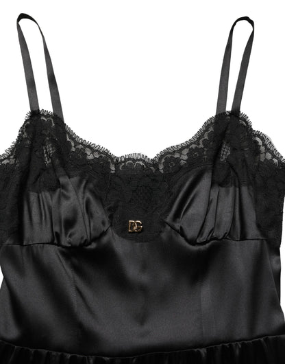 Dolce & Gabbana Women's Sleeveless Cotton Silk Satin & Lace Mini Dress - Black