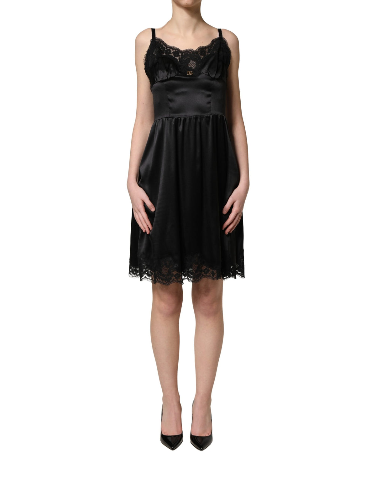 Dolce & Gabbana Women's Sleeveless Cotton Silk Satin & Lace Mini Dress - Black