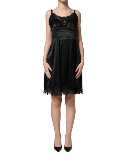 Dolce & Gabbana Women's Sleeveless Cotton Silk Satin & Lace Mini Dress - Black