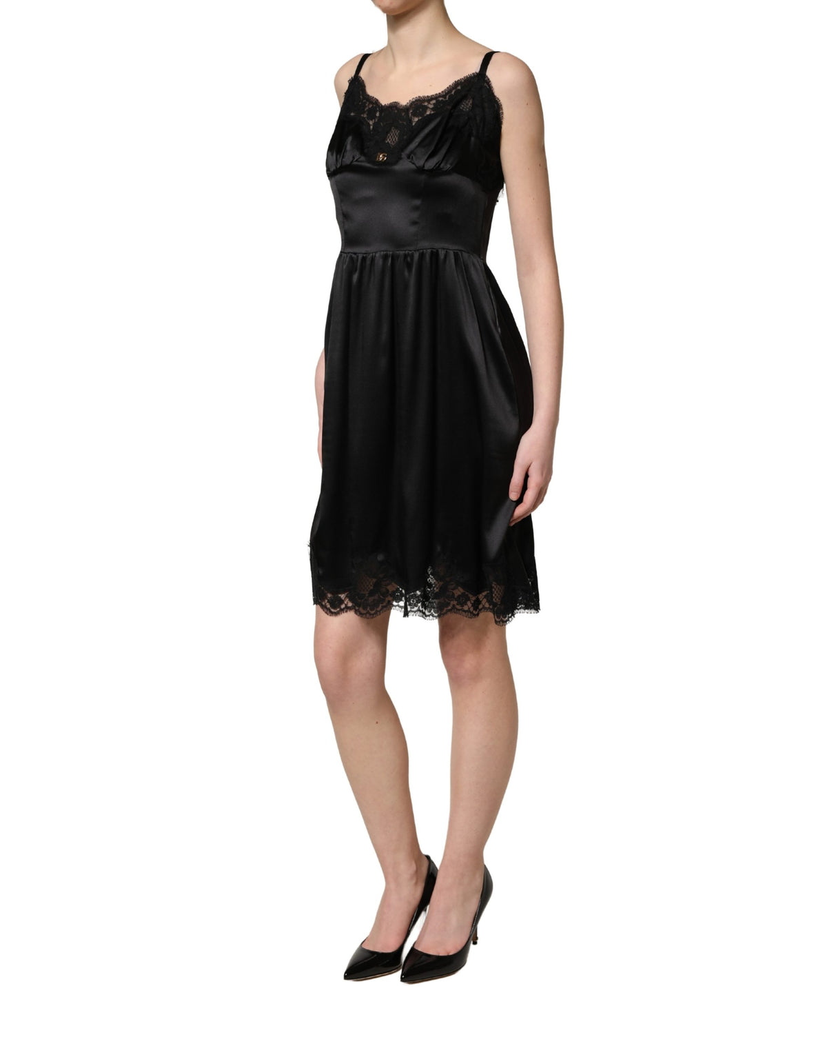 Dolce & Gabbana Women's Sleeveless Cotton Silk Satin & Lace Mini Dress - Black