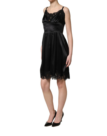 Dolce & Gabbana Women's Sleeveless Cotton Silk Satin & Lace Mini Dress - Black