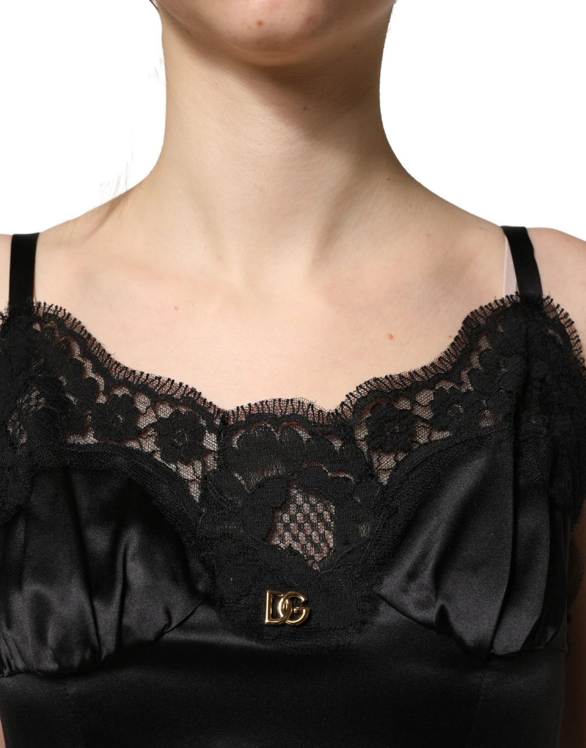 Dolce & Gabbana Women's Sleeveless Cotton Silk Satin & Lace Mini Dress - Black