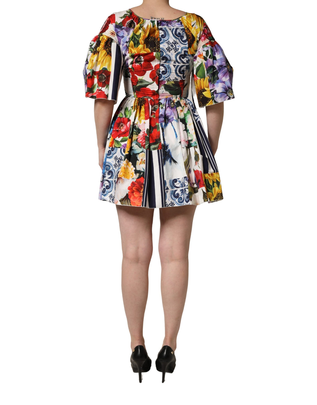 Dolce & Gabbana Women's Cocktail Short-Sleeve Cotton Mini Dress - Multicolor Signature Print Patchwork