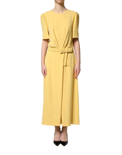 Dolce & Gabbana Women's Wrap Cocktail Short-Sleeve Crew Neck Viscose Silk Midi Short Mini Dress - Yellow