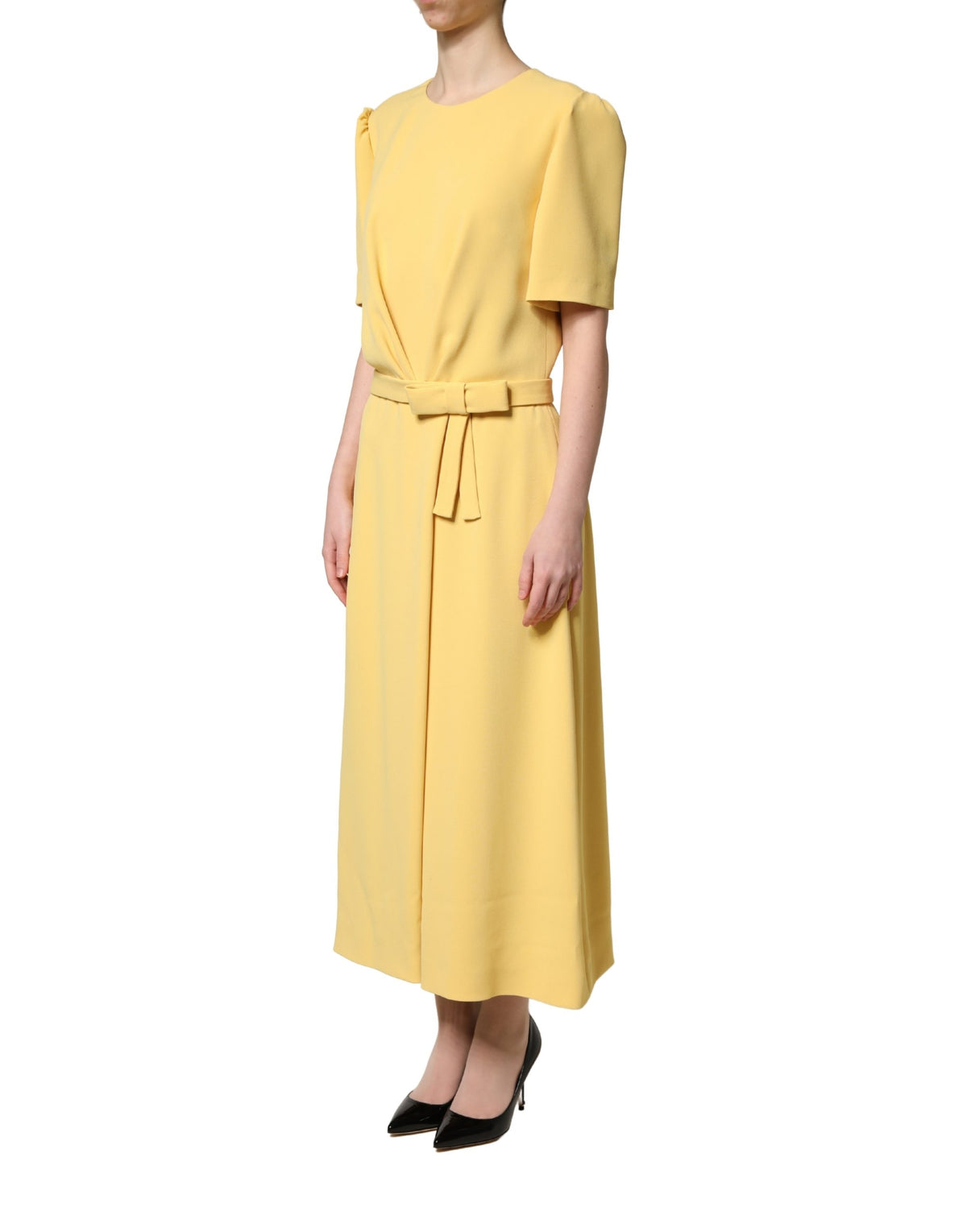 Dolce & Gabbana Women's Wrap Cocktail Short-Sleeve Crew Neck Viscose Silk Midi Short Mini Dress - Yellow