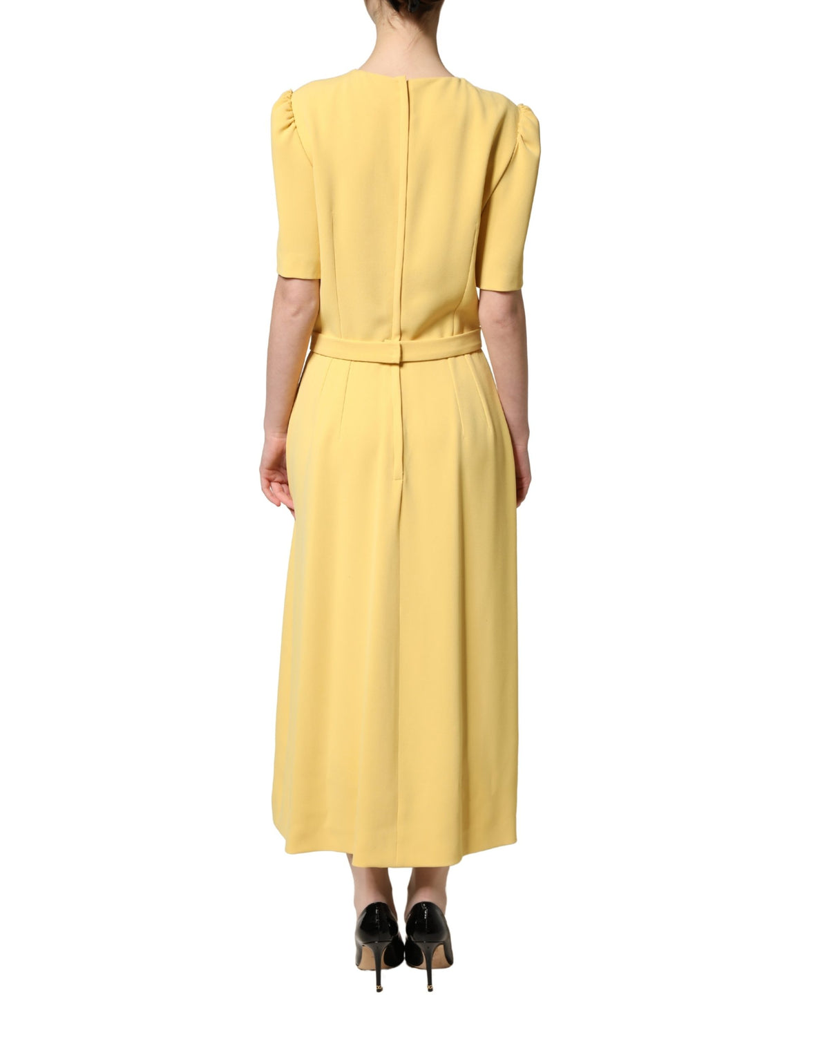 Dolce & Gabbana Women's Wrap Cocktail Short-Sleeve Crew Neck Viscose Silk Midi Short Mini Dress - Yellow