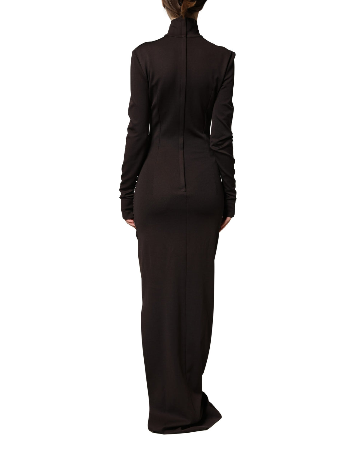 Dolce & Gabbana Women's Cocktail Long-Sleeve Turtleneck Stretch Viscose & Nylon Maxi Long Dress - Brown
