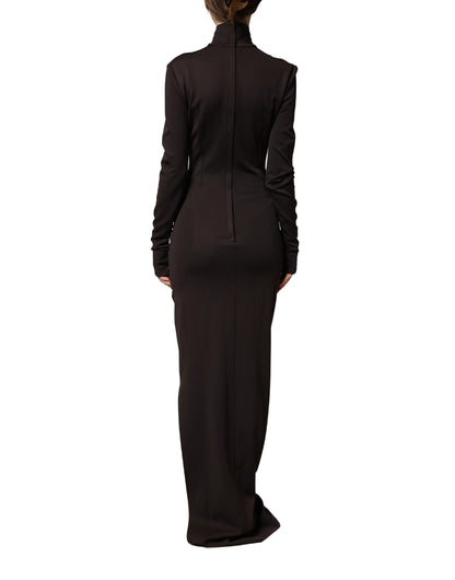 Dolce & Gabbana Women's Cocktail Long-Sleeve Turtleneck Stretch Viscose & Nylon Maxi Long Dress - Brown