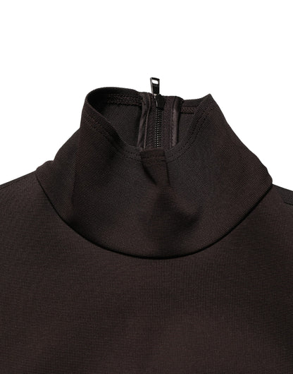 Dolce & Gabbana Women's Cocktail Long-Sleeve Turtleneck Stretch Viscose & Nylon Maxi Long Dress - Brown