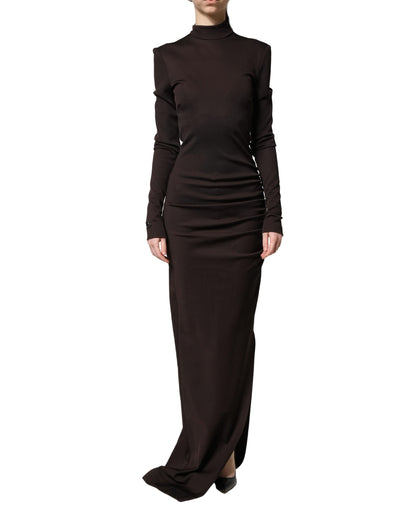 Dolce & Gabbana Women's Cocktail Long-Sleeve Turtleneck Stretch Viscose & Nylon Maxi Long Dress - Brown
