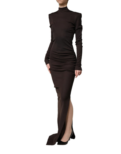 Dolce & Gabbana Women's Cocktail Long-Sleeve Turtleneck Stretch Viscose & Nylon Maxi Long Dress - Brown