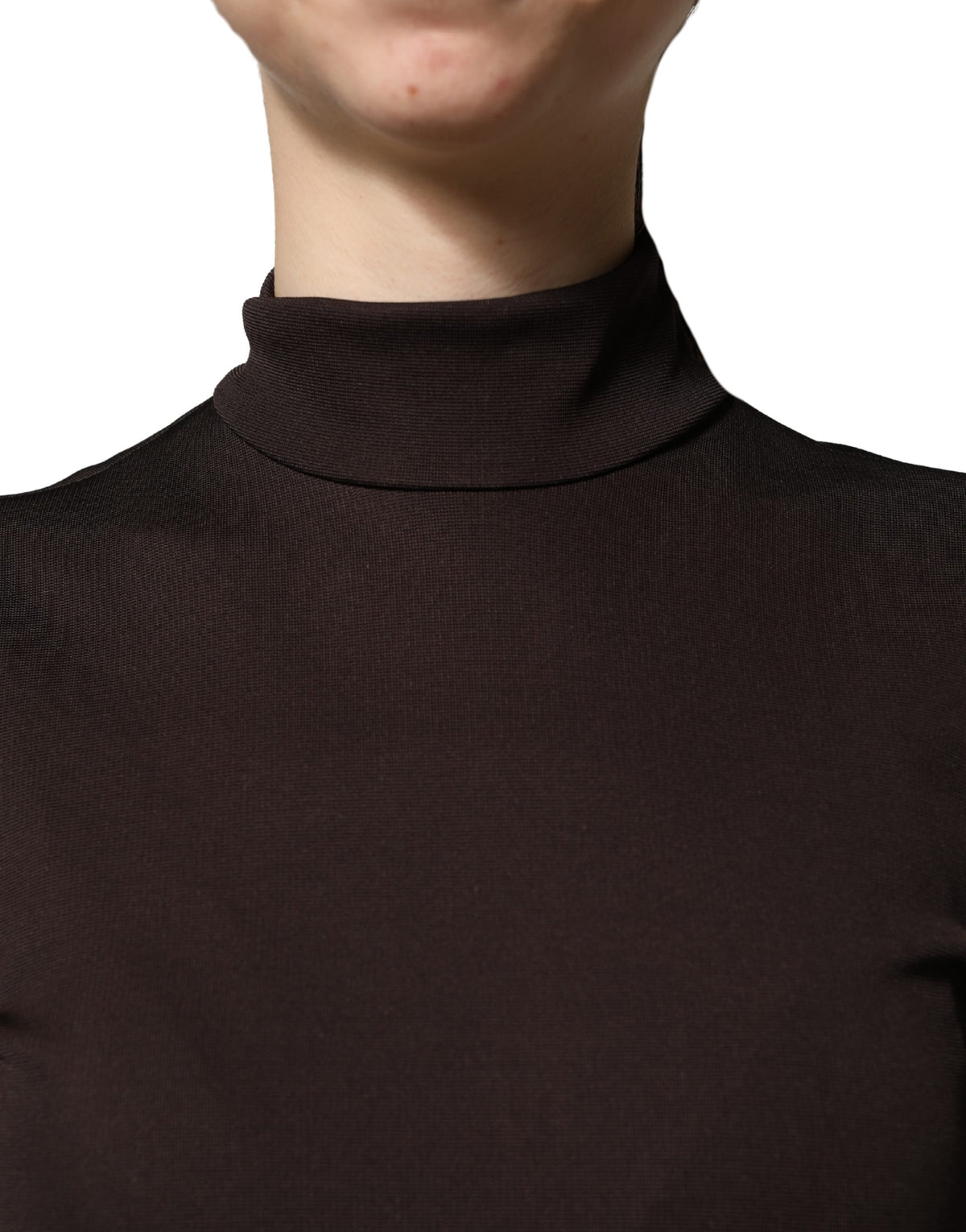 Dolce & Gabbana Women's Cocktail Long-Sleeve Turtleneck Stretch Viscose & Nylon Maxi Long Dress - Brown