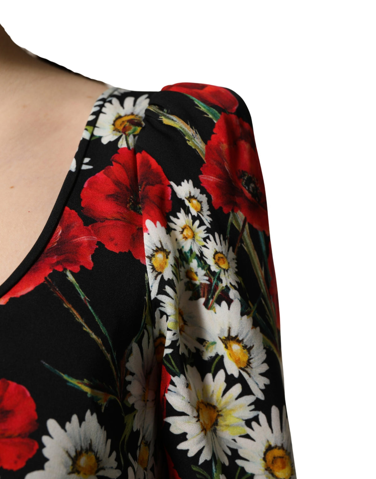 Dolce & Gabbana Women's Gown Wrap Cocktail Long-Sleeve Silk Mini Long Dress - Black Floral Signature Print