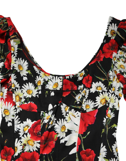 Dolce & Gabbana Women's Gown Wrap Cocktail Long-Sleeve Silk Mini Long Dress - Black Floral Signature Print