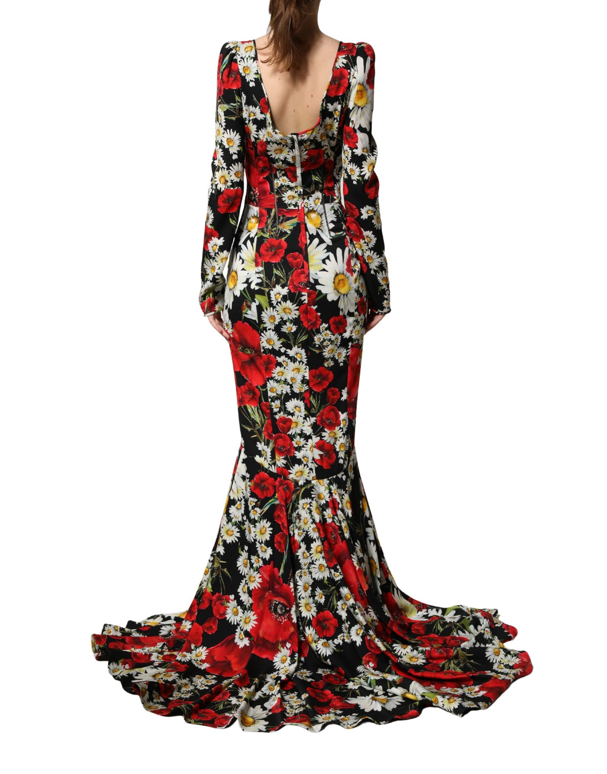 Dolce & Gabbana Women's Gown Wrap Cocktail Long-Sleeve Silk Mini Long Dress - Black Floral Signature Print