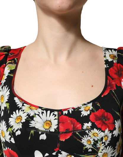 Dolce & Gabbana Women's Gown Wrap Cocktail Long-Sleeve Silk Mini Long Dress - Black Floral Signature Print