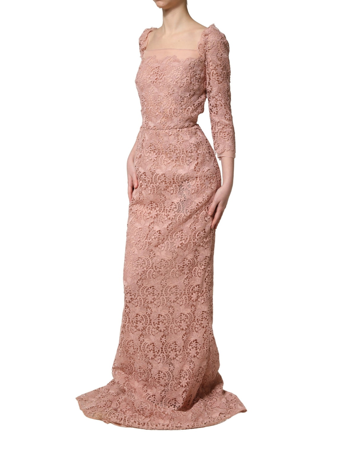 Dolce & Gabbana Women's Gown Cocktail Long-Sleeve Cotton Lace Polyester & Silk Long Dress - Pink