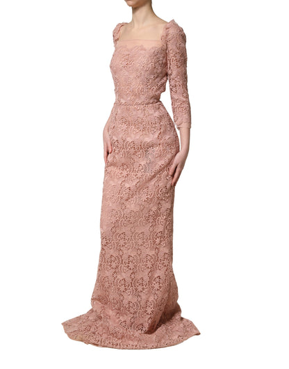 Dolce & Gabbana Women's Gown Cocktail Long-Sleeve Cotton Lace Polyester & Silk Long Dress - Pink