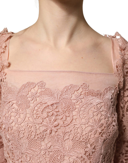 Dolce & Gabbana Women's Gown Cocktail Long-Sleeve Cotton Lace Polyester & Silk Long Dress - Pink