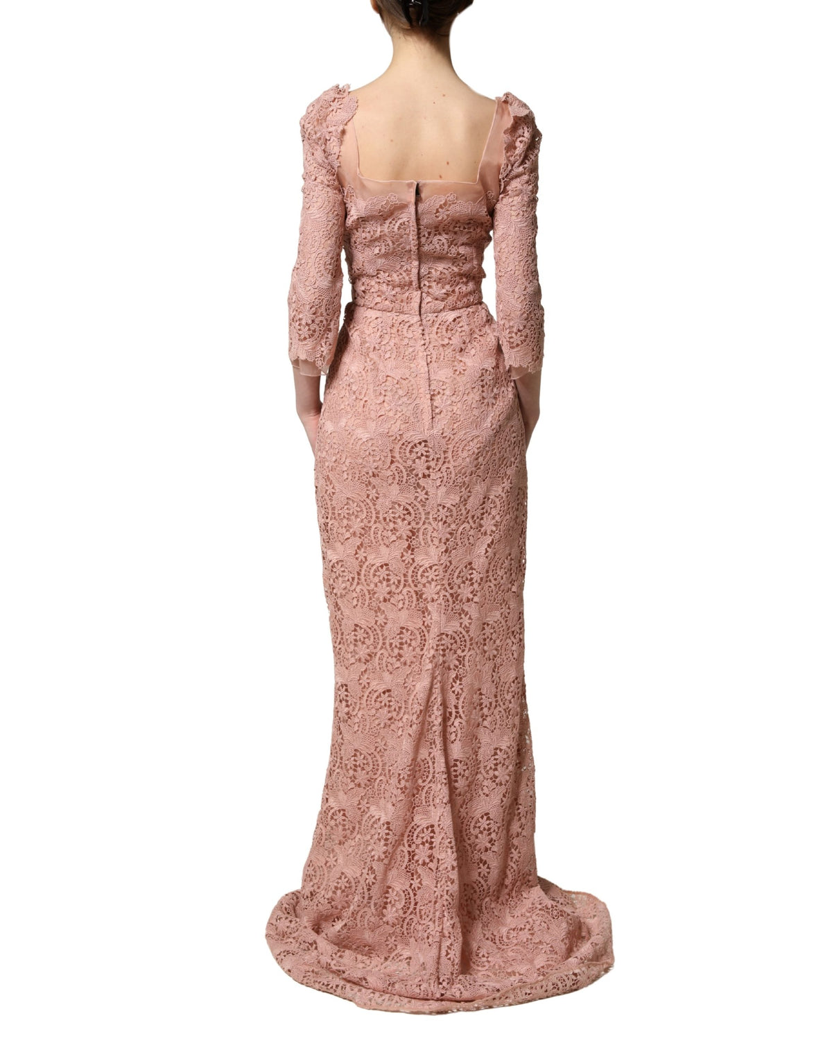 Dolce & Gabbana Women's Gown Cocktail Long-Sleeve Cotton Lace Polyester & Silk Long Dress - Pink