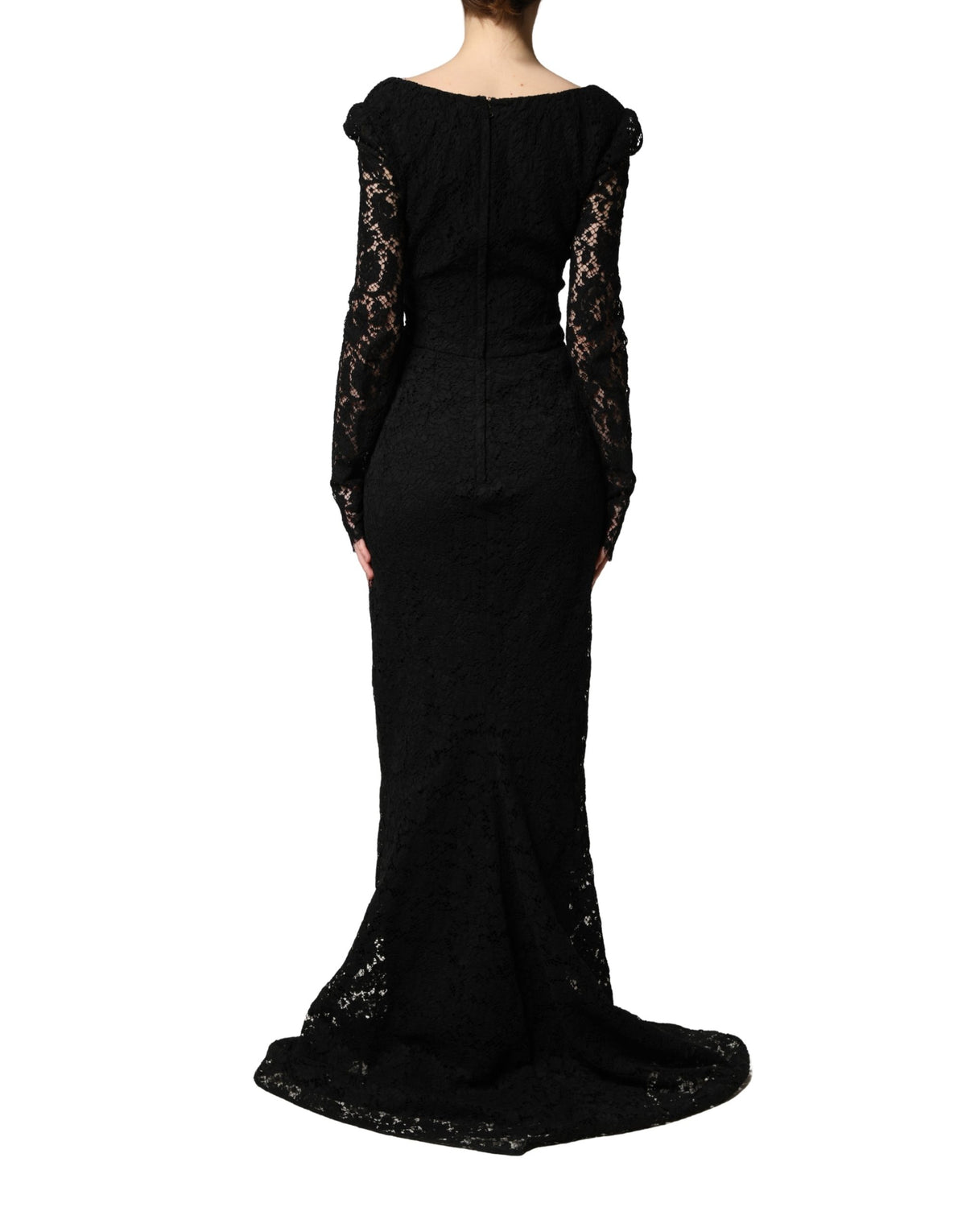 Dolce & Gabbana Women's Long Gown Sheath Cocktail Long-Sleeve Square Neck Cotton Silk Viscose & Lace Maxi Dress - Black Patterned Floral