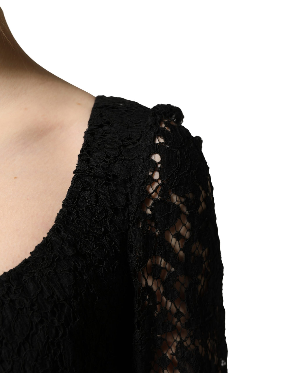 Dolce & Gabbana Women's Long Gown Sheath Cocktail Long-Sleeve Square Neck Cotton Silk Viscose & Lace Maxi Dress - Black Patterned Floral