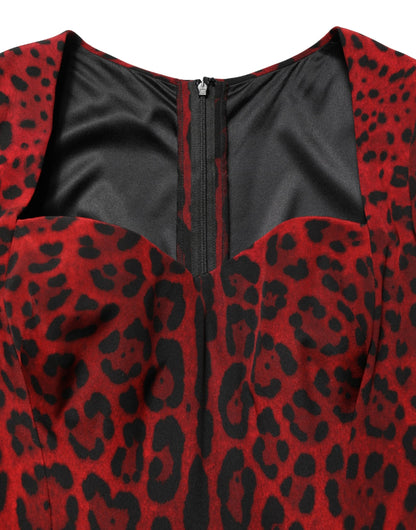 Dolce & Gabbana Women's Sheath Wrap Cocktail Long-Sleeve Silk Long Dress - Red Leopard Print Print