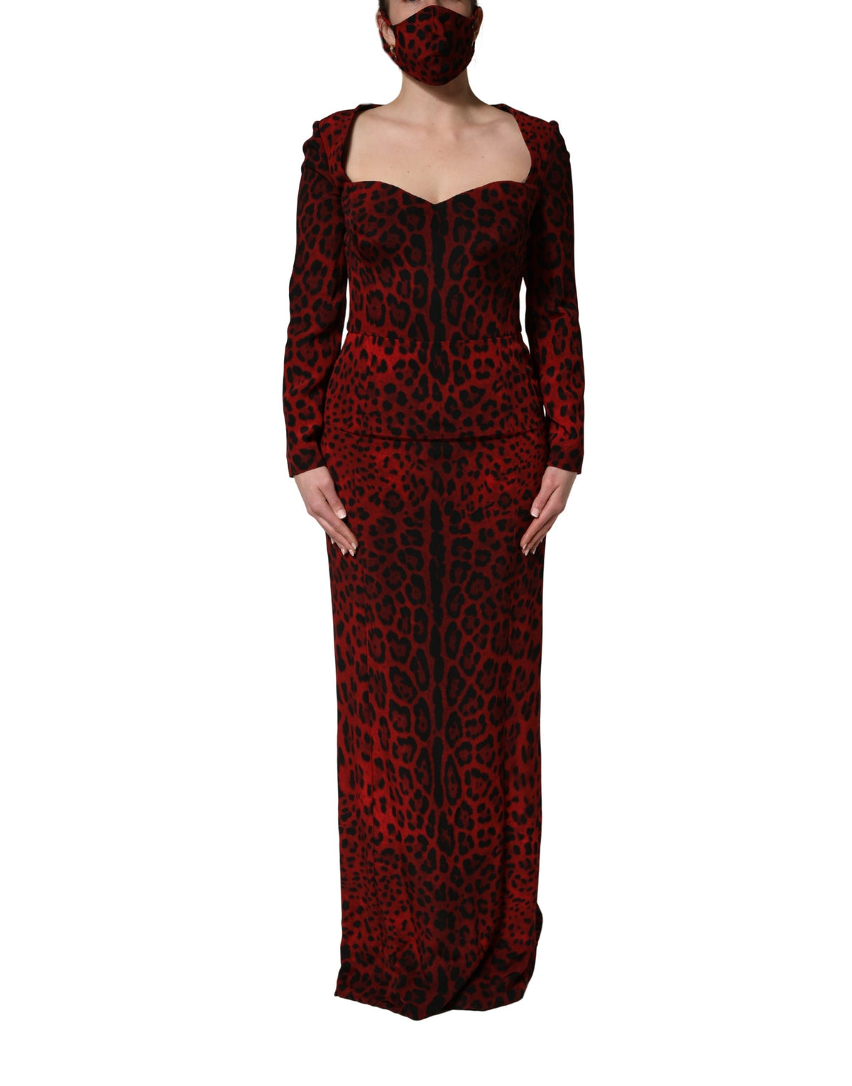 Dolce & Gabbana Women's Sheath Wrap Cocktail Long-Sleeve Silk Long Dress - Red Leopard Print Print