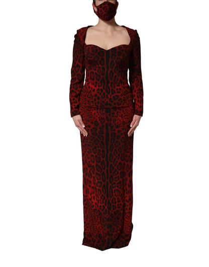 Dolce & Gabbana Women's Sheath Wrap Cocktail Long-Sleeve Silk Long Dress - Red Leopard Print Print