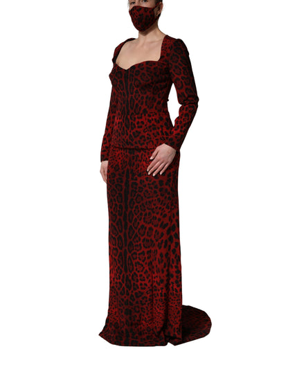 Dolce & Gabbana Women's Sheath Wrap Cocktail Long-Sleeve Silk Long Dress - Red Leopard Print Print