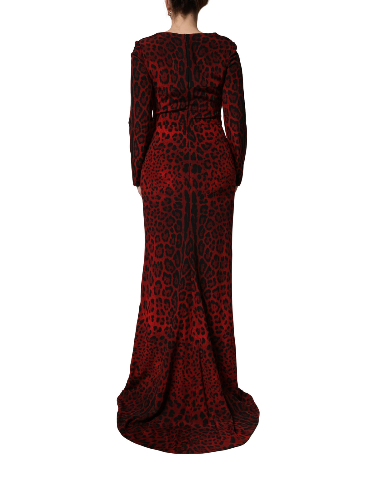Dolce & Gabbana Women's Sheath Wrap Cocktail Long-Sleeve Silk Long Dress - Red Leopard Print Print