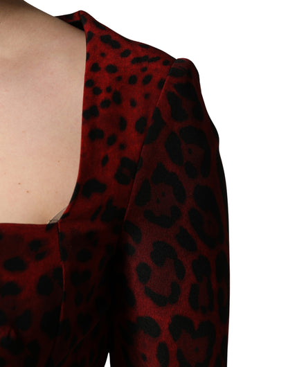Dolce & Gabbana Women's Sheath Wrap Cocktail Long-Sleeve Silk Long Dress - Red Leopard Print Print