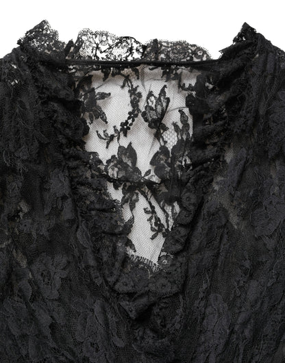 Dolce & Gabbana Women's A Line Gown Cocktail Long-Sleeve Cotton Silk Nylon & Lace Long Dress - Black